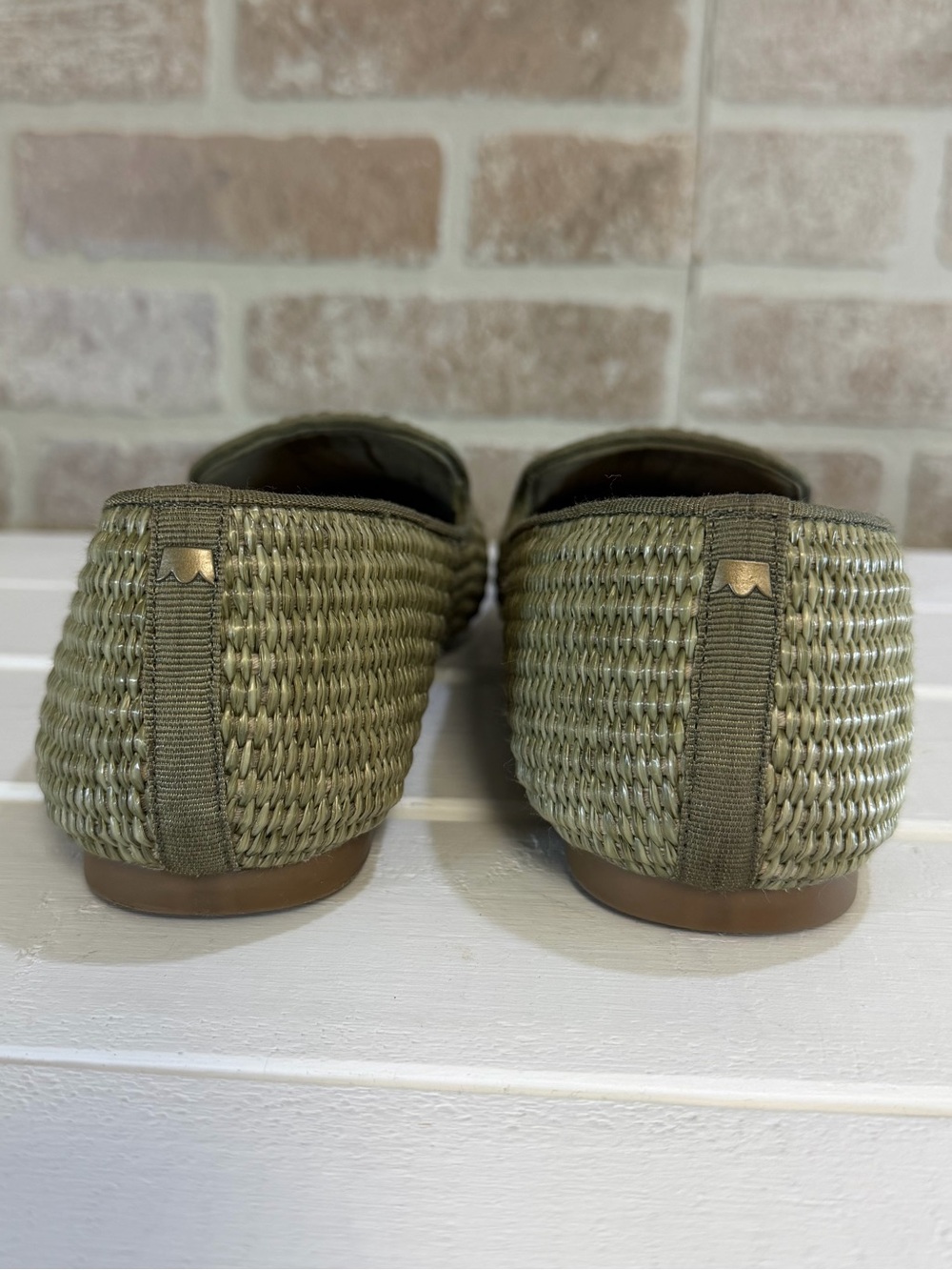 Birdies The Starling Raffia Loafers Olive Green Woven Flats Size 8 - Picture 8 of 11